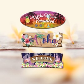 SUPERDANT Welcome Board Wooden Sign Welcome Hanging Sign Welcome Board Wall Hanging Another Day in Paradise Sign Board Summer Beach Plaque Aloha Bar Pub Garden Hawaiian Style Decorative Wall Sign