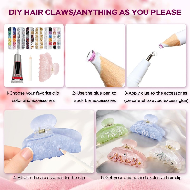 8 Sets DIY Hair Claw Clips Kit, Claw Clip Decorating