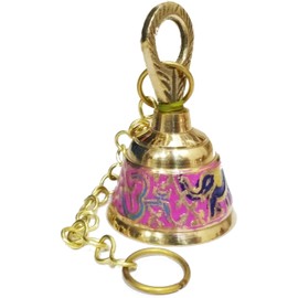 Purpledip Colorful Brass Hanging Bell with Om-Elephant For Home Temple, Door, Hallway, Porch Or Balcony; Unique decor Gift (12130)