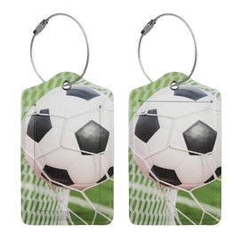 2 Pcs Soccer Luggage Tags for Suitcase, Football Tag, Sports Party Decorations Privacy Cover ID Label with Stainless Steel Loop and Address Card