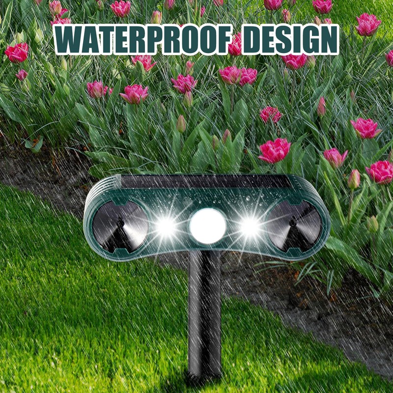 Qualirey 2 Pcs Solar Nocturnal Ultrasonic Light Animal Repeller Outdoor