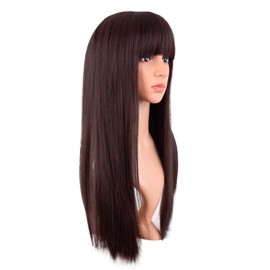 MapofBeauty 22 Inch/56 cm Long Straight Synthetic Hair Heat Resistant Party Cosplay Wig (Dark Brown)