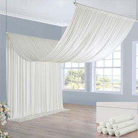 40ft×20ft Ivory Ceiling Drapes for Weddings Parties,8 Panels 5×20ft Long Ceiling Curtain for Tent Canopy,Wrinkle Free Silk Easy to Draping&Hang Ivory Drapes for Event Church Stage Photo Bedroom