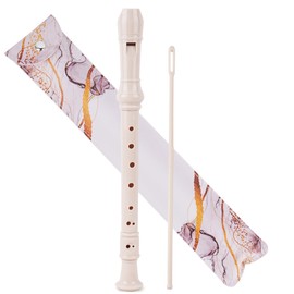 Jasenna Recorder Instrument for Beginner Kids Adults,8-Hole Soprano Descant Recorder Music Flute with with Cleaning Rod & Leather Case For School Student Home Entertainment(2-White Gold Splash-ink)