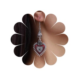 Sttiafay Gothic Red Heart Evil Eye Earrings Heart Rock Bat Drop Earrings Punk Heart Hook Earrings Silver Rose Dangle Earrings Jewelry for Women