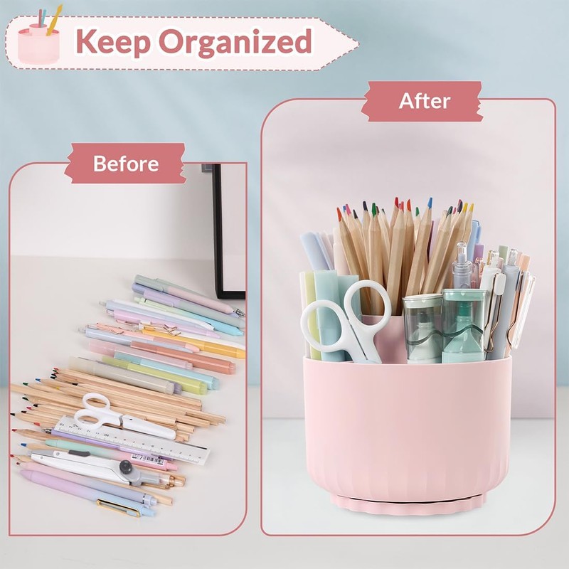 SKYDUE Makeup Organizer, Rotating Pencil Pen Holder for Desk, Dual-Purpose