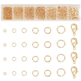 PH PandaHall 500pcs 24K Gold Plated Jump Rings for Jewelry Making, 6 Sizes Brass Open Jump Rings Connectors with 10pcs Lobster Clasp for DIY Necklace Bracelet Choker Jewelry Repair Crafts, 3-8mm