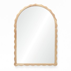 LuxenHome Arch Wall Mirror for Bathroom, 34-Inch Tall Wall Accent Mirror with Rubberwood Scalloped Frame,Wood Wall Decor Mirror for Entryway Living Room, Arch Window Wall Mirror,Wall Mounted Mirror