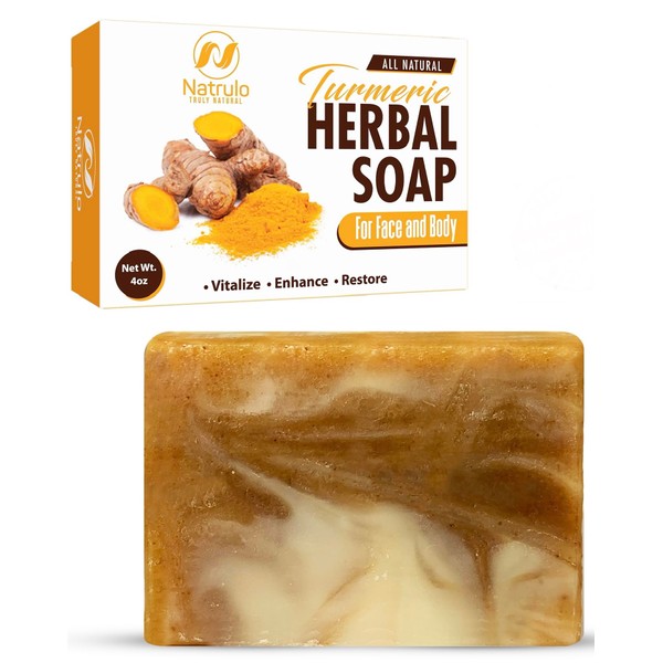 Natural 5oz Turmeric Soap Bar for Face & Body Brightening, Dark Spots, Intimate Areas, Underarms – Turmeric Face Wash Reduces Acne, Fades Scars & Cleanses Skin for All Skin Types Made in USA (5 Ounce (Pack of 1))