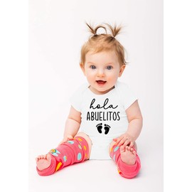 Hola Abuelitos Pregnancy Announcement Funny Cute Infant One-Piece Baby Bodysuit for Grandparents | Abuelo Y Abuela Gift (0-6 months, white)