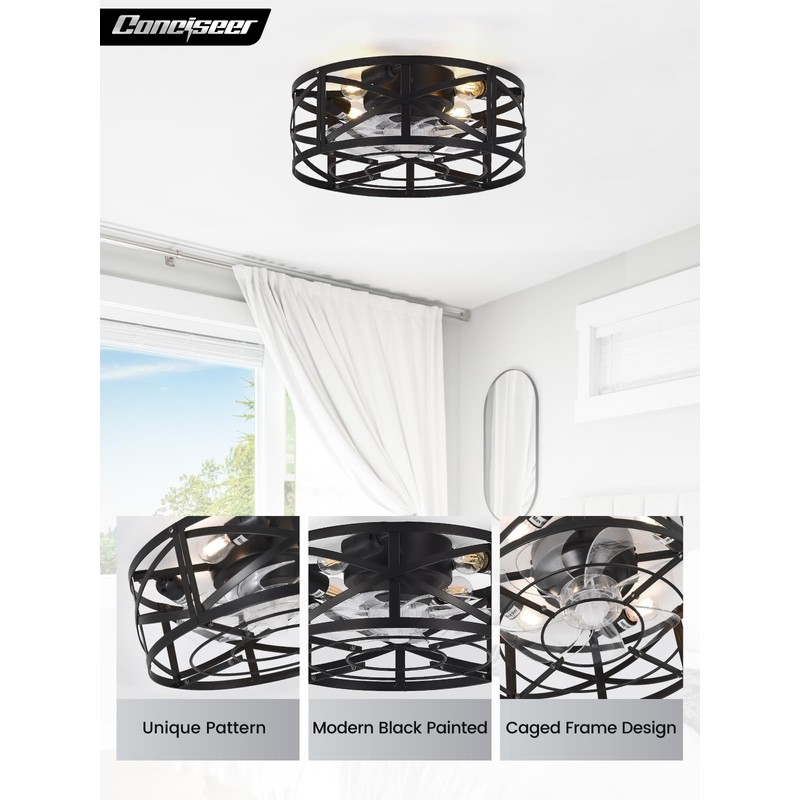 Conciseer 16 Inch Caged Ceiling Fans with Lights and Remote,