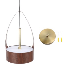 LED Chandelier Pendant Lamp Wood Grain Imitation Iorn Warm Lighting Wired Ceiling Hanging Light Fixture 100‑240V for Kitchen