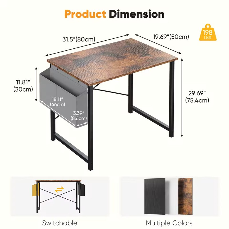 Computer Desk with Storage Bag, Metal Frame Study Table