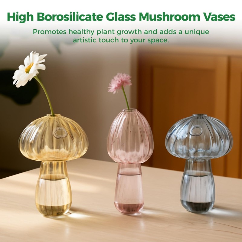 6 Pcs Mushroom Glass Propagation Stations, High Borosilicate Hydroponic Planters,