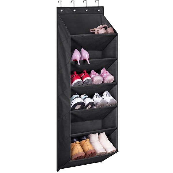 MISSLO Over Door Shoe Storage with Deep Pockets Hanging Shoe Organiser 6 Shelves Door Shoe Rack for Closets and Narrow Doors Shoe Holder Hanger, Black