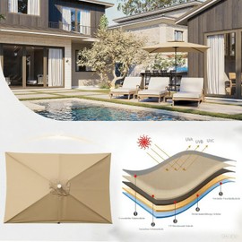 GLDDFDG Outdoor Patio Umbrella Replacement Canopy 6 Ribs, 6.5X10 Ft Rectangular Patio Umbrellas Replacement Canopy for Market Table Parasol Top Cover - Heavy Duty Polyester Fabric (Canopy Only),Khaki