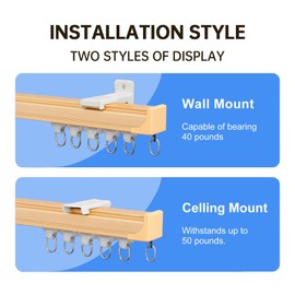 MaKefeile Ceiling Curtain Track Ceiling and Wall Mounted Heavy-Duty Curtains Rails Room Divider Curtains Shower RV Tracks Ceiling Sliding Curtain Rods With Clips,Gold 9ft.