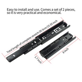 TOOPONE Drawer Slides, 8 Inch Full Extension 3 Section Ball Bearing Side Mounted Drawer Slider for Cabinet Kitchen Furniture ，2 Pack (8 Inch, Black)