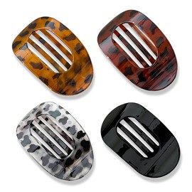 OUDQFCJ Haarklammer Groß 4 Stück Große Flache Haarspangen Damen Leicht, Rutschfest & Stilvoll, Perfekt Französische Flat Claw Clip für Dickes oder Dünnes Haar, Alltag, Sport oder Fahren(Leopard)