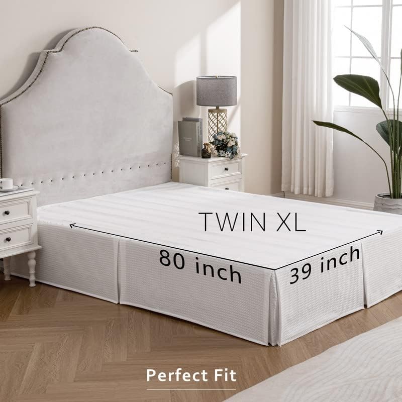 MIYE Pleated Waffle Weave Bed Skirt, Tailored Dust Ruffle 16