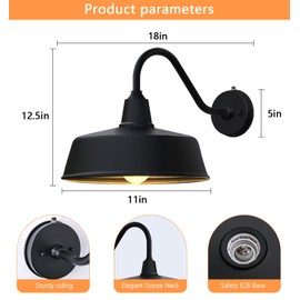 Lzwelcy 11" Outdoor Barn Lights Dusk to Dawn, Wall Mounted Farmhouse Barn Gooseneck Lights, Perfect for porches, farmhouses, garages, Exterior Light Fixture