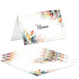 20 x Place Cards Name Cards 8.5 x 5.5 cm Pre-Folded for Writing on Wedding Communion Christening Family Party Table Decoration Table Cards (Strong Leaves)