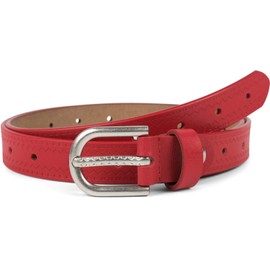 styleBREAKER Ladies Leather Belt Plain with Aztec Zigzag Embossing and Embossed Thorn, shortenable 03010110, Colour:Red, size:105cm