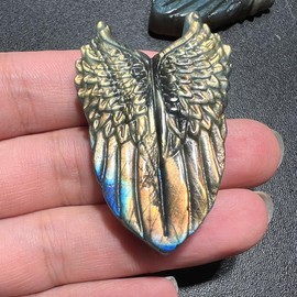 TEAMWILL Natural Yellow Labradorite Quartz Hand Carved Wing Crystal Reiki Healing 1PC