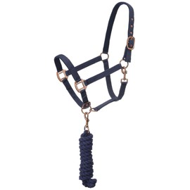 Tough 1 Neoprene Padded Halter with Antique Hardware Lead Set, Blue/Navy