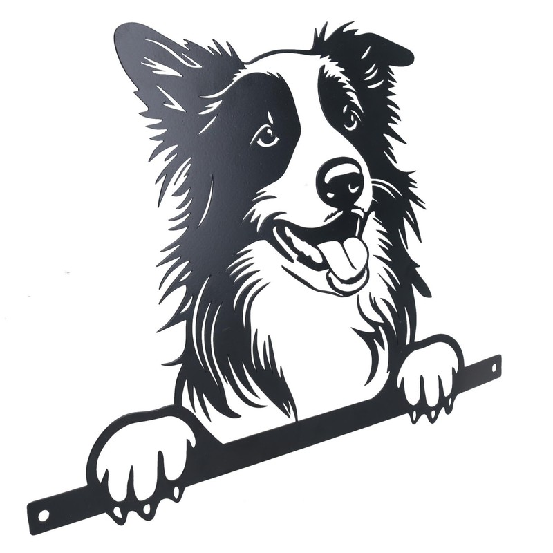 AB Tools Black Metal Peeking Collie Silhouette with Fixing Plate