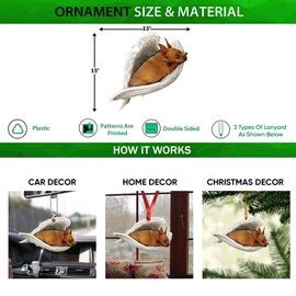 Talataca Brown Miniature Pinscher Sleeping Angel Animal Pet Dog Farmhouse 2D Flat Car Rear View Mirror Accessories Christmas Tree Ornament Decoration Hanging Charm Interior Rearview Pendant Decor Gift