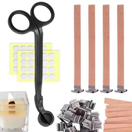 151PCS Wicks Candle Making Set – Wooden Candle Wicks with Metal Base for Candle Making Smokeless Wood Wicks for Candles with Black Candle Wick Trimmer and Stickers (Black)