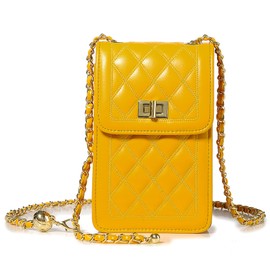 FSD.WG Women Small Crossbody Cell Phone Purse Leather Phone Purse Mini Messenger Shoulder Handbag Wallet, Yellow, Large