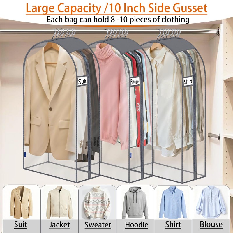 roomtalk Clear Garment Bags for Hanging Clothes 10" Side Gusset,