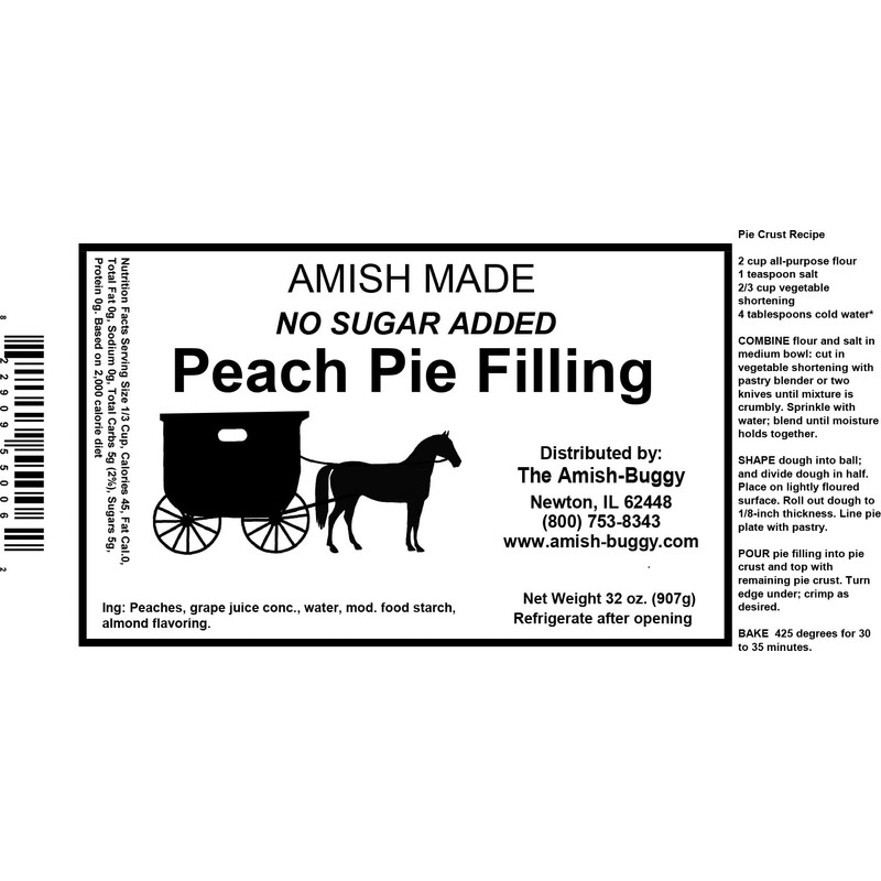 Amish Pie Filling No Sugar Added Peach- TWO 32 Oz