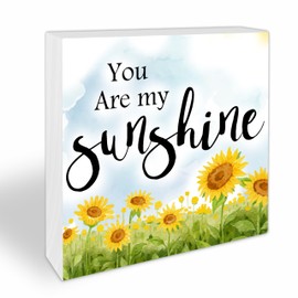 You Are My Sunshine Wooden Block Sign-5"x5" Seasonal Summer Block Plaque-Watercolor Sunflowers Rustic Farmhouse Tabletop Decoration-Funny Wood Sign For Desk Home Shelf Office Room Indoor Outdoor - A04
