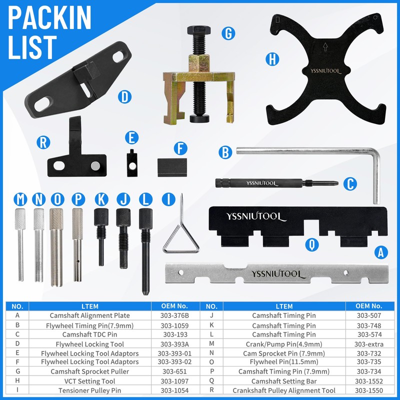 18pc Timing Tool for Ford, Engine Timing Tool Kit Camshaft