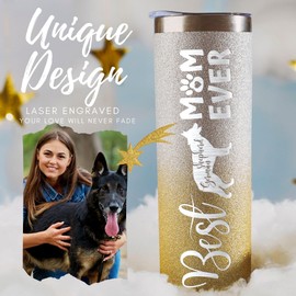 Onebttl German Shepherd Gifts, Dog Lover Gifts, Gifts for Dog Mom, Dog Owner, 590ml Skinny Tumbler Glitter Gold & Silver