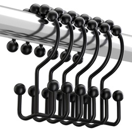 Starwood Black Shower Curtain Hooks Rings, Rust-Resistant Metal Double Glide Hooks for Bathroom Shower Rods & Curtains | Set of 12 - Matte Black