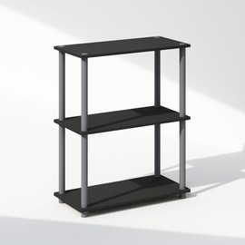 Furinno Turn-N-Tube 3-Tier Multipurpose Compact Bookshelf, Bookcase, Black/Grey