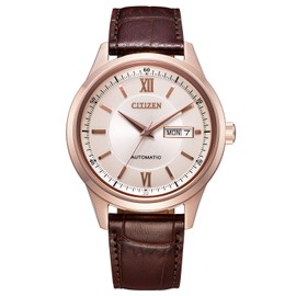 Citizen NY4052-16A Men's Mechanical Wristwatch, Day & Date, Mechanical, Waterproof, Silver, Brown, multicolor (pink / gold)