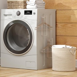 Magnetic Hanger Organizer for Laundry Room & Washing Machine, Space-Saving Rack for Adult & Child Clothes Hangers, Durable & Easy to Install Storage Solution (1, White)