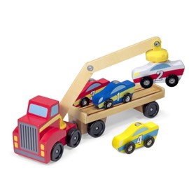 Melissa & Doug Wooden Car Transporter Toy Truck, Magnetic Wooden Cars & Truck Toy Crane | Wooden Toys for 3 Year Old Boy Gifts | Toy Car Set | Toddler Toy Cars for 3+ Year Old Boys & Girls 3 4 5 6