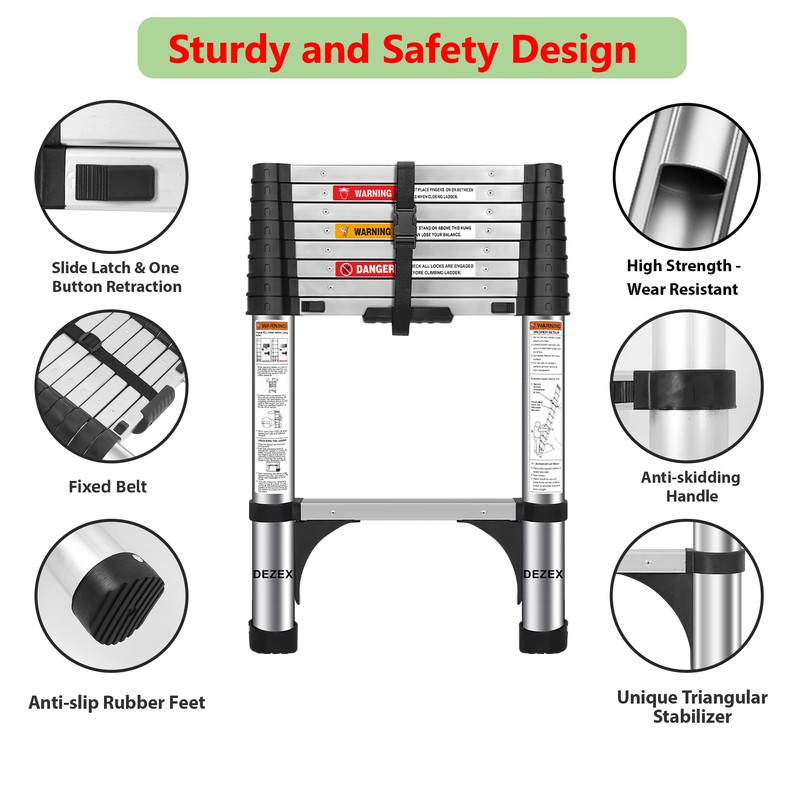 DEZEX Telescoping Ladders 8.5 FT Stainless Steel Ladder - One-Button
