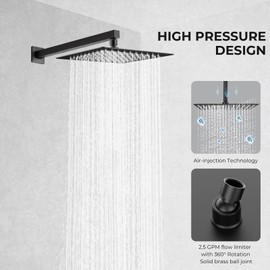 Rain Shower Head, 10 Inches Large Rainfall Shower Head, 304 Stainless Steel Made, Ceiling or Wall Mount, High Pressure Flow, Ultra Thin, Matte Black