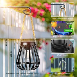 BONLION Hanging Solar Lanterns Outdoor Waterproof, Bright and Warm Lighting Solar Lantern Up to 12 Hours, Premium Metal Outdoor Solar Lights with Twine for Yard Garden Patio Fence Porch Hanging Decor