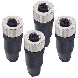 M12 5-Pin Female Circular Aviation Connector Plug 12mm Waterproof Circular Aviation Connector Plug Adapter 4 Pack