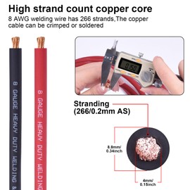 iGreely 8 Gauge 8 AWG Welding Battery Pure Copper Flexible Cable,10 Feet Black +10 Feet Red OFC Wire for Solar RV,5pcs 5/16" & 5pcs 3/8" Copper Cable Lug Terminal Connector with Heat Shrink Tubing