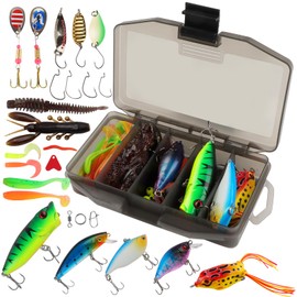 DXLing 130 Piece Fishing Tackle Fishing Lure Set Fishing Bait Mixed with Tackle Box Including Artificial Bait Popper Crankbait VIB Spinner Wobbler Softbaits for Pike Zander Trout Bass Fishing