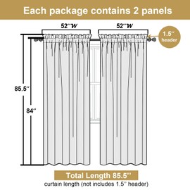 Lecloud Leia - Cortinas traslúcidas de color marfil de 84 pulgadas de largo, 2 paneles, cortinas texturizadas de hojas jacquard, cortinas semitransparentes con bolsillos para barra de granja, cortinas